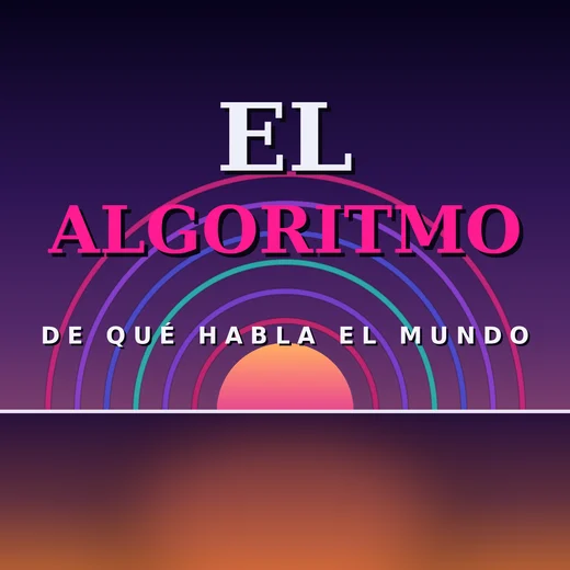 El Algoritmo cover art: magenta neon arcs and a rising sun over an indigo sky