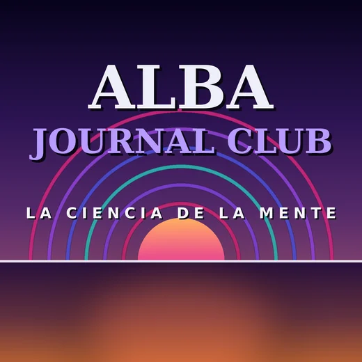 Alba Journal Club cover art: violet neon arcs and a rising sun over an indigo sky