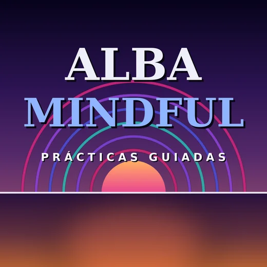 Alba Mindful cover art: aquamarine neon arcs and a rising sun over an indigo sky