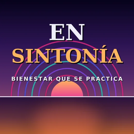 En Sintonía cover art: concentric neon arcs and a rising sun over an indigo sky